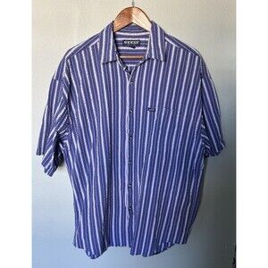 Guess Vintage Mens Shirt Extra Large Button Up Striped Camp Seersucker 90s Retro